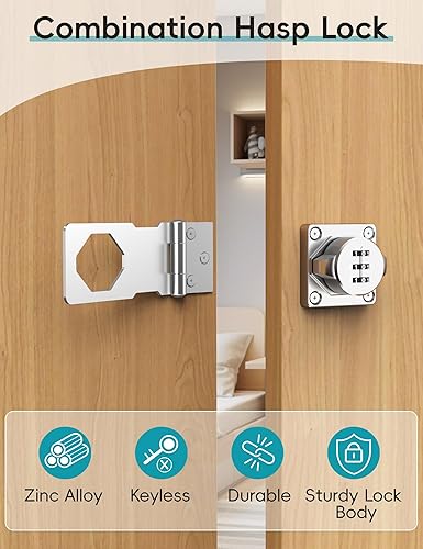 Miniatura 4 de Cerradura de puerta de armario combinada, cerradura de pestillo de puerta con código, cerradura de seguridad sin llave para puerta, puerta,