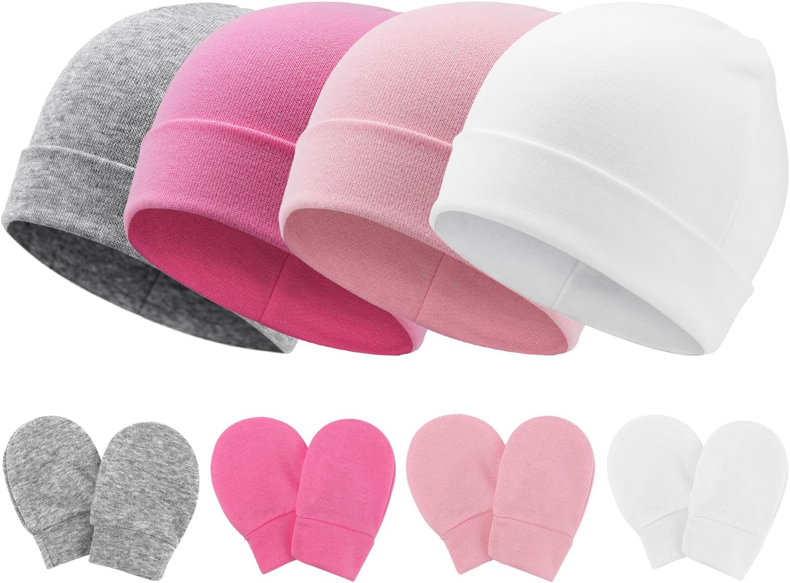 Newborn Baby Hats and Mittens Set Infant Beanie Cap Toddler Gloves Newborn Hospital Hats for Baby Boy Girl Kid 0-6 Months