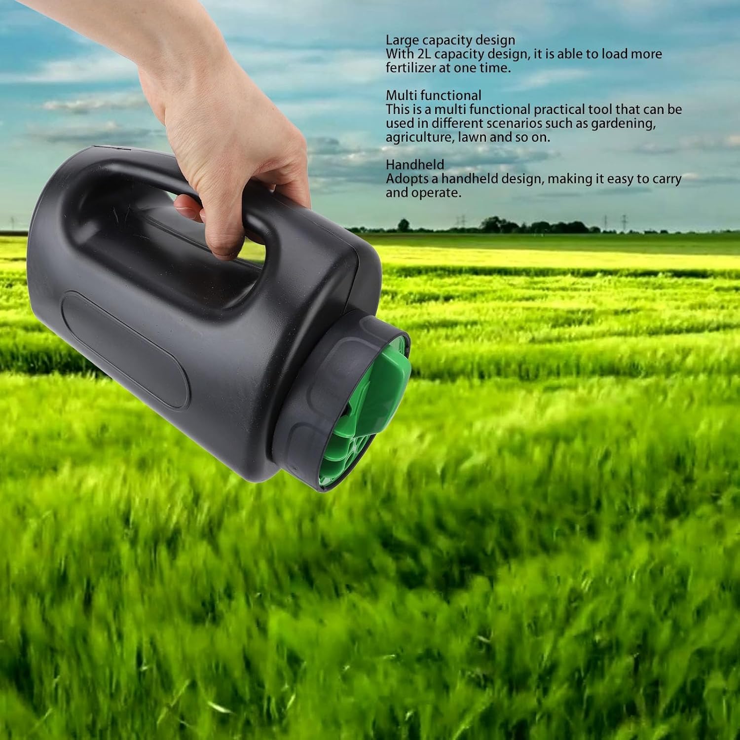Hand Shaker Spreader, 2L ABS Portable Lawn Seeder Fertilizer Spreader Garden Tool with Multiple Adjustable Opening Sizes for Turf Fertilizer Grass Seed Salt and Sand Lightweight Handheld Dispenser