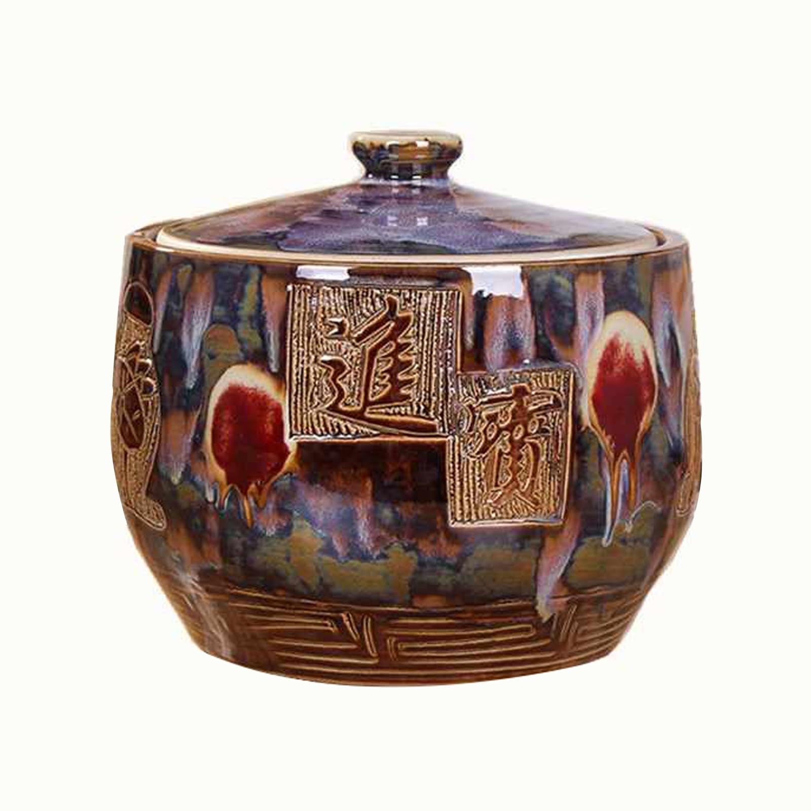 Chinese Design Rice Bucket, Sealed Rice Storage Bin with Lid, for Kitchen Food Storage Box, Grain Dispenser, Food Storage Porcelain Bottle, Suitable for Kitchen (One Color 22*22cm/8.7*8.7in)
