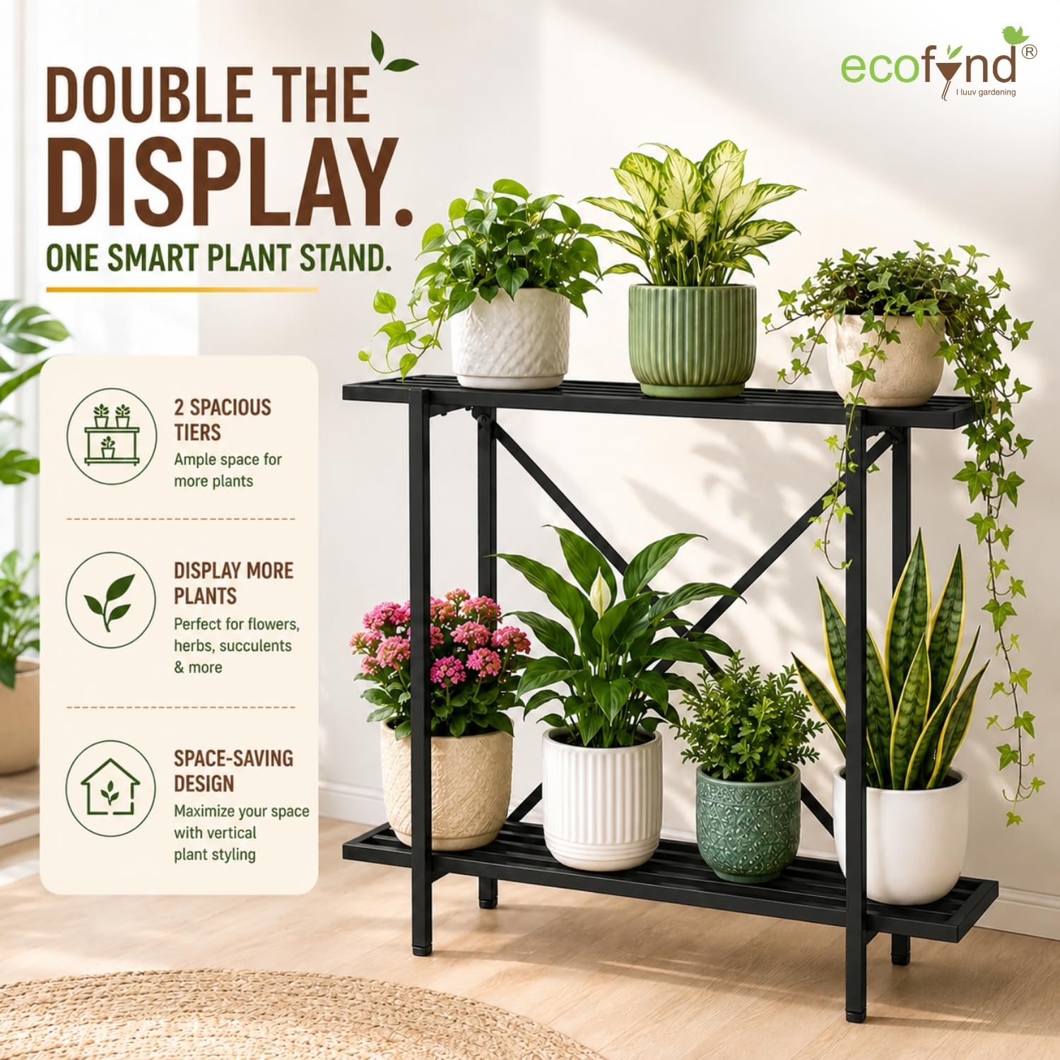 Adam Plant Stand - 2 Tier Iron Flower Pot Stand -3
