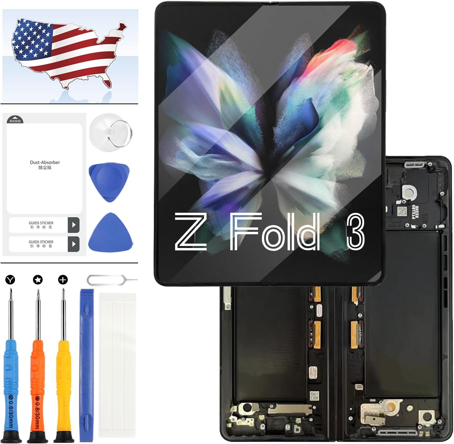 Original AMOLED for Samsung Galaxy Z Fold 3 Inner Foldable LCD Screen Replacement for Samsung Z Fold3 5G SM-F926U SM-F926U1 7.6" Display Touch Screen Digitizer Assembly (with Black Frame)