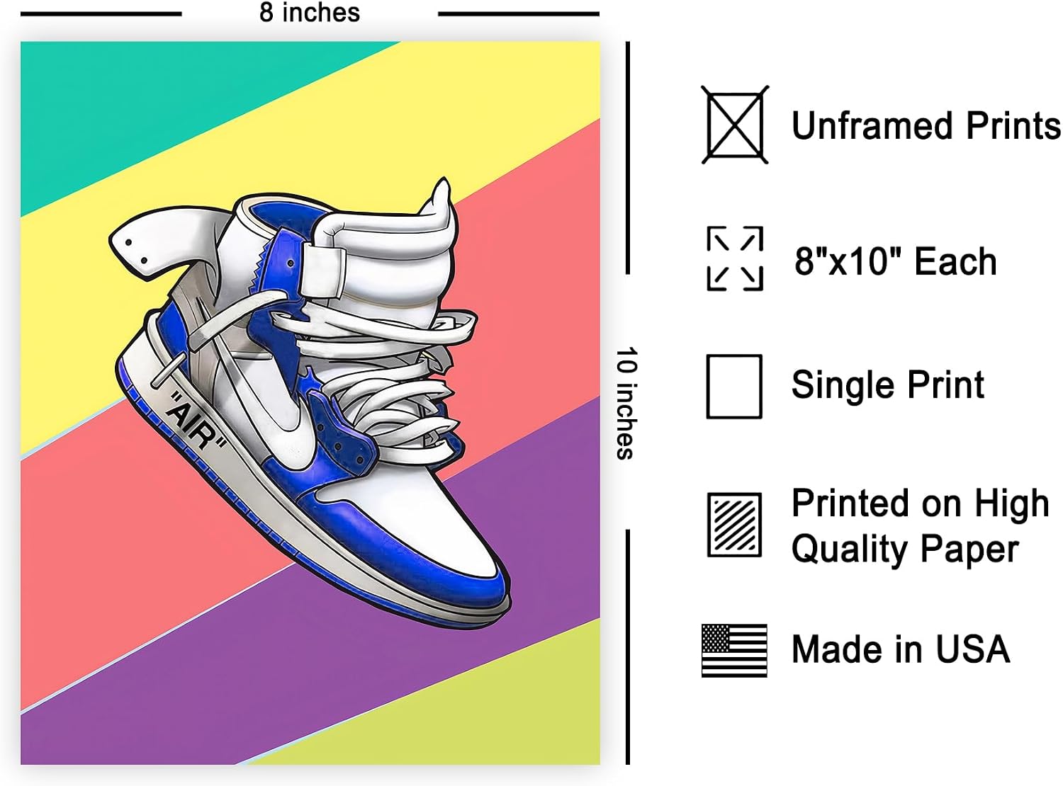 Poster Master Sneaker Poster - Cool Shoe Print - Fashion Artwork - Rainbow Illustration - Shoes Illustration - Modern Illustration - Chic Boho Design - Bedroom or Living Room Decor - 8x10 UNFRAMED Wall Decor