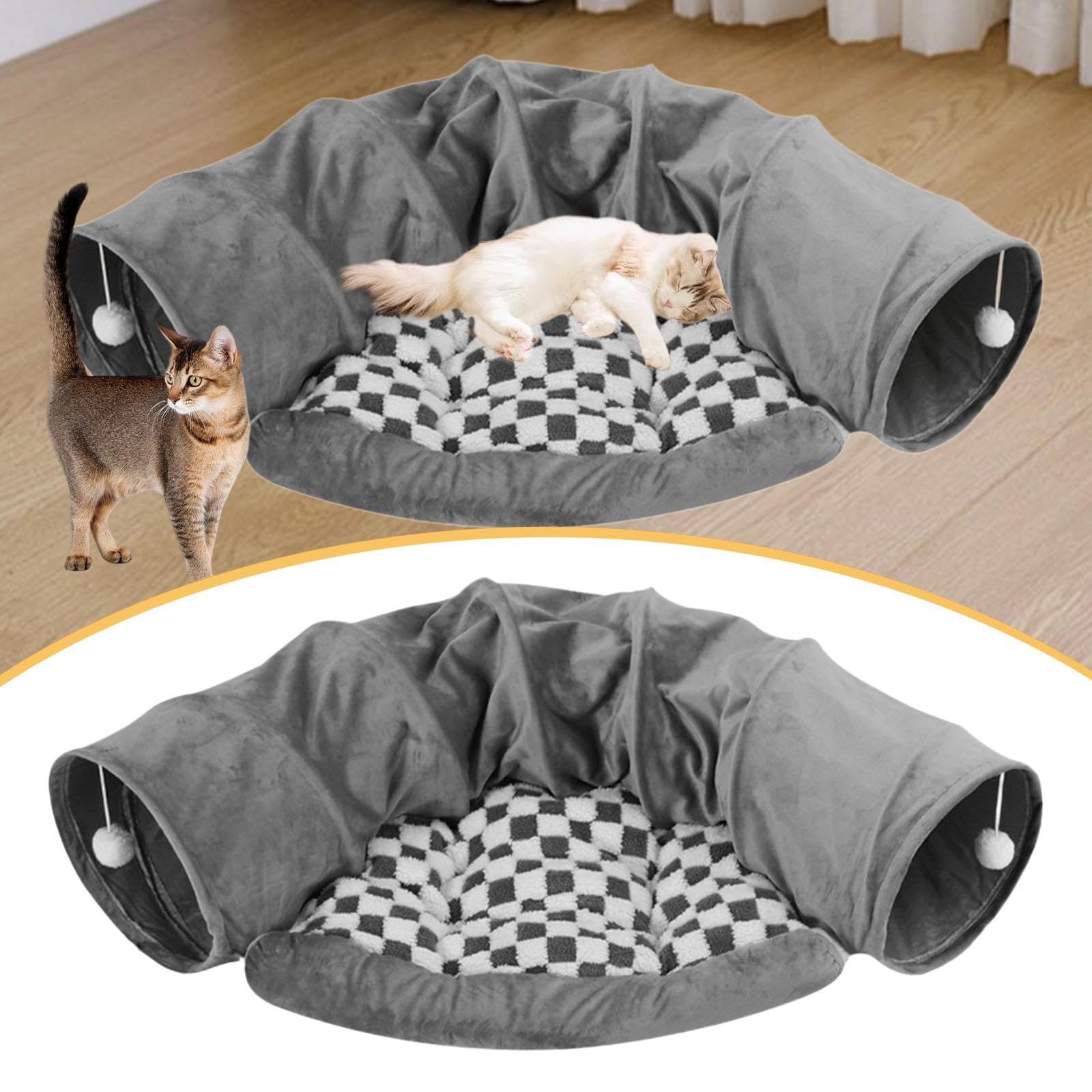 Tunnel et Lit 2 en 1 pour Chat, Centre D'activités Doux pour Chats D'intérieur et Lapins.