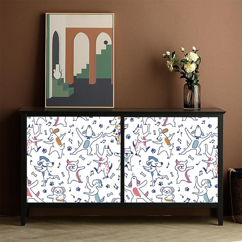 Peel and Stick Wallpaper, Vintage Dog Design, Self-Adhesive, Removable, for Decorative Bedroom Bathroom Home Wall (17.3"x118")