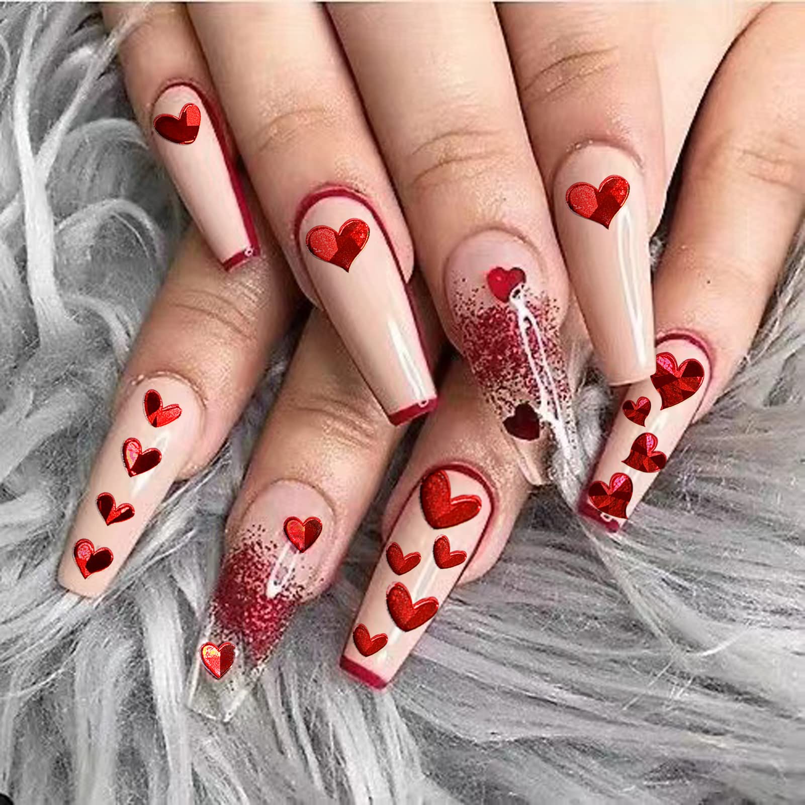Amazon.com: 6 Sheets Heart Nail Stickers, Valentine's Day 3D Red