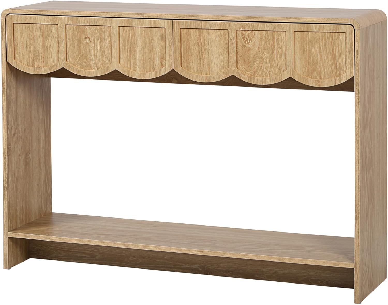 Console Table with Drawers, Mid-Century 43 Inches Narrow Entryway Table with Open Storage Shelves, Hallway Accent Tables Behind Couch Tables for Living Room - Natural
