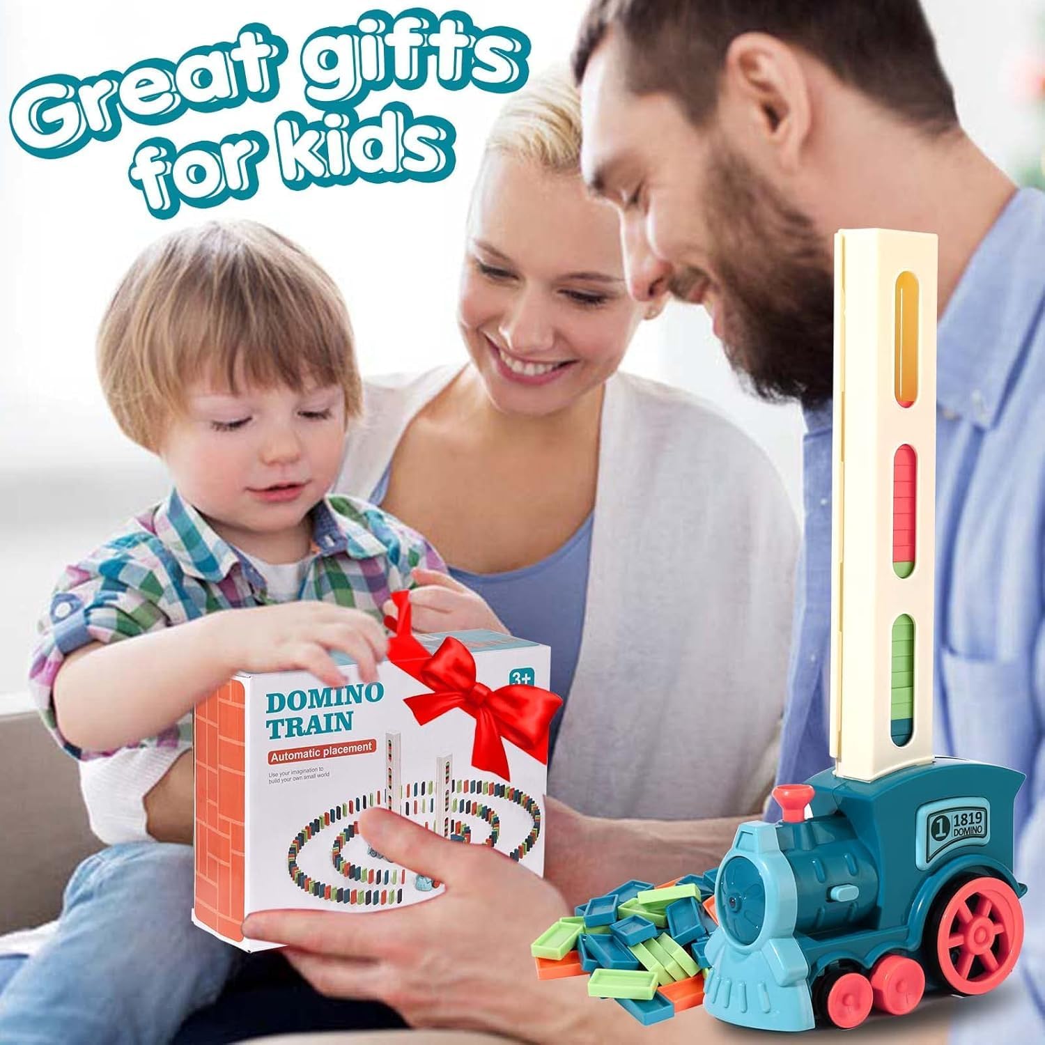 200 PCS Domino Train Toys Set, Automatic Dominos Building and Stacking Creative Game for 3+ Year Old, Electric Dominoes Stem Montessori Toys for Kids Autistic Boys 3 4 5 6 Year Old Birthday Gifts