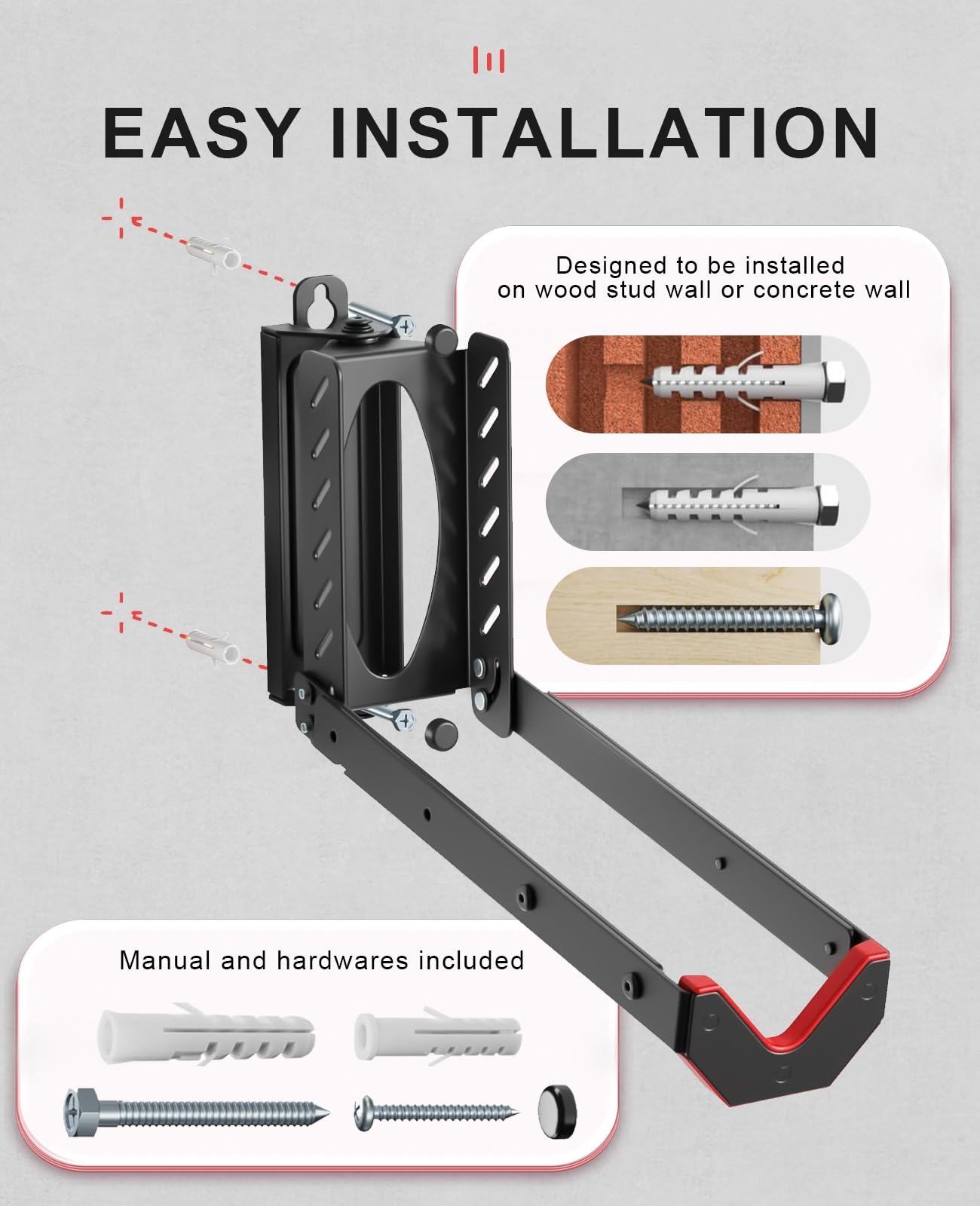 PRO BIKE TOOL Fietshaak voor aan de muur, horizontaal fietsenrek voor 1 fiets, fietsenrek voor garage, veilige en veilige fietshaak voor weg-, mountain- of hybride fietsen, fietshanger