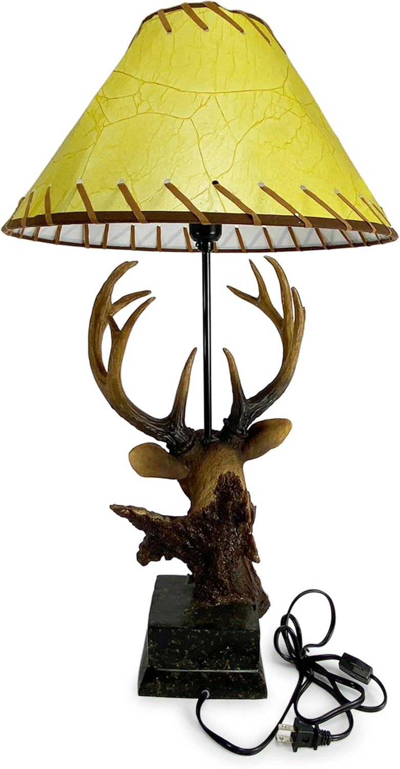 Rivers Edge Products 27" Deer Table Lamp - Decorative Bedside Desk Lamp with 40 Watt Bulb - Rustic Hand Painted Poly Resin - Novelty Wildlife Home Decor for Living Room, Bedroom,