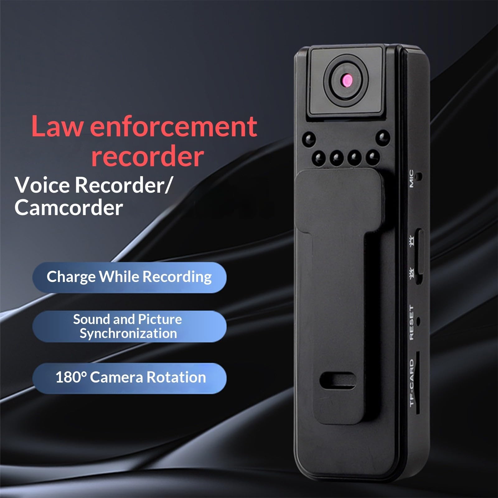 Action camera ad alta risoluzione 1080p con attacco per evidenziare visione notturna e registrazione del ciclo, per sport all'aperto e uso professionale, conferenze, sport all'aria aperta, viaggi, uso