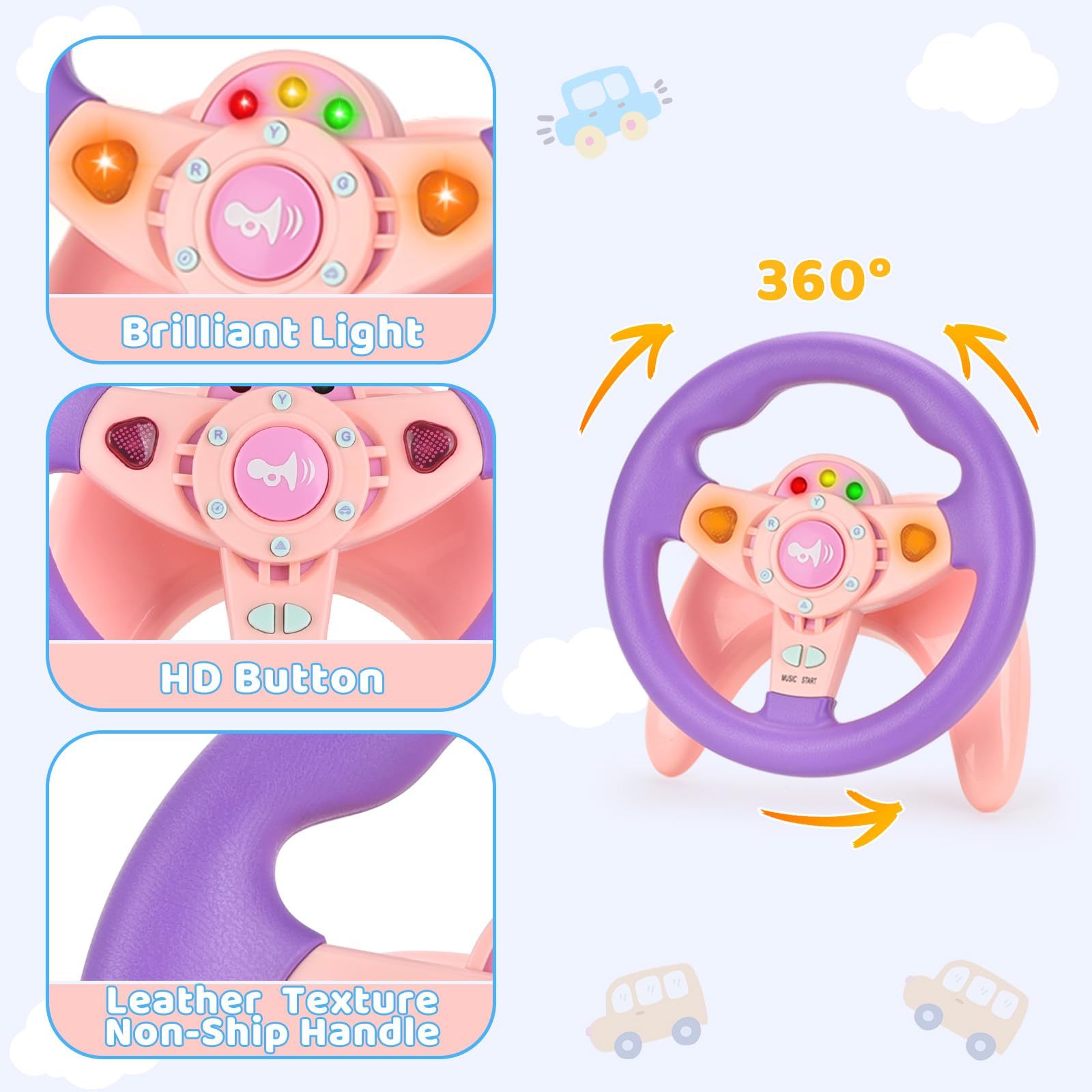 RedCrab Kids Steering Wheel Toy, Steering Wheel Car Driving Simulated Toy with Light and Music - Image 4
