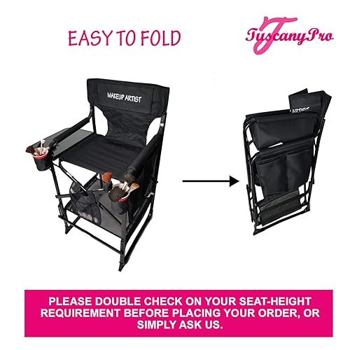 Miniatura 3 de Silla portátil Big Daddy para artista de maquillaje resistente, perfecta para maquillaje, salón, eventos con altura de asiento de 29 pulgadas, bolsa