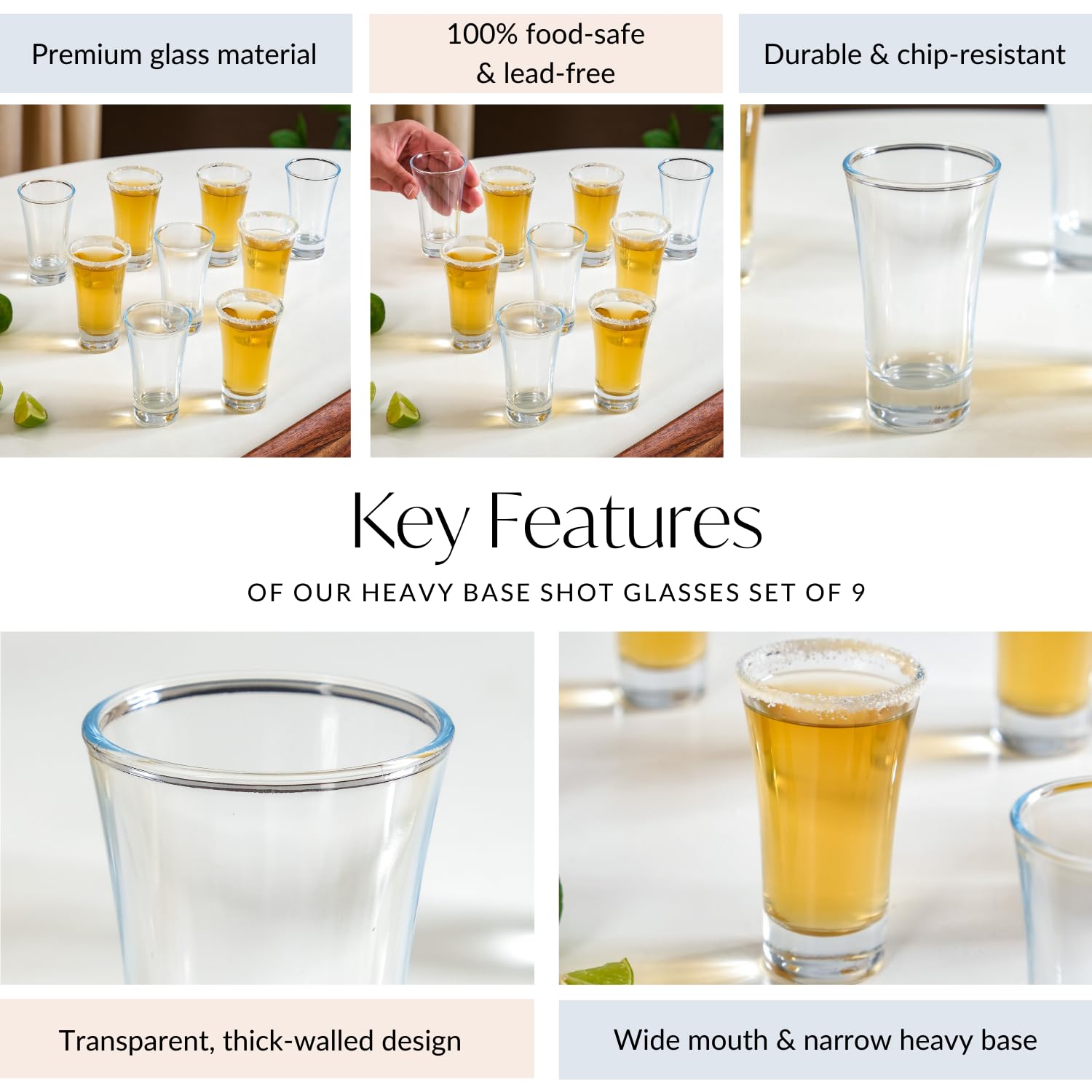 Nestasia Shot Glasses Set of 9 Classic Shaped | Lead-Free, Durable, and Elegant Glassware for Vodka, Tequila, and Cocktails (55ml), Transparent 3