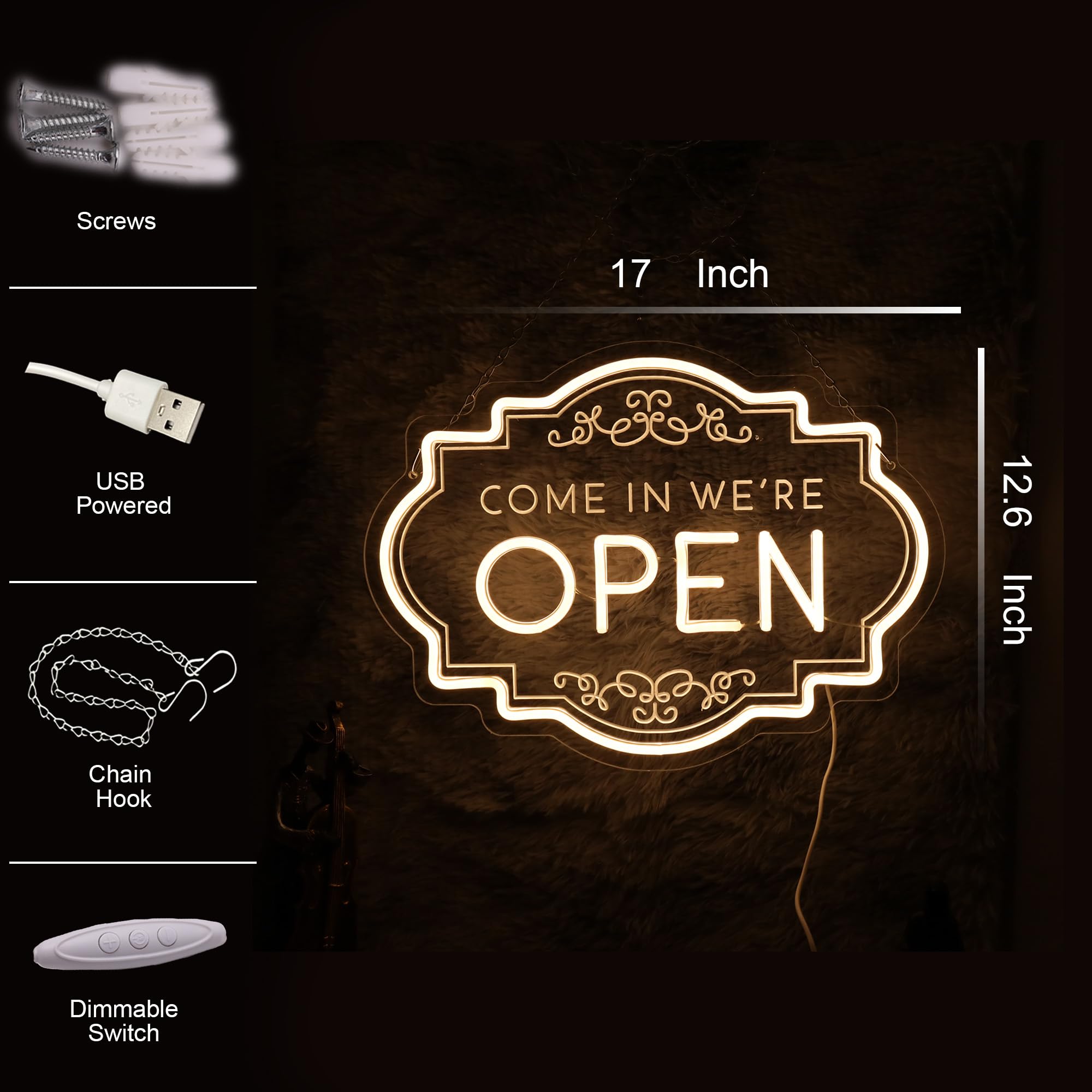Offenes Neonschild, 43,2 x 32 cm, USB-betriebenes LED-Licht für Ladendekoration | Wir sind ein offenes Willkommenslicht für Restaurants, Cafés, Geschäfte, Bars und Heimdekoration