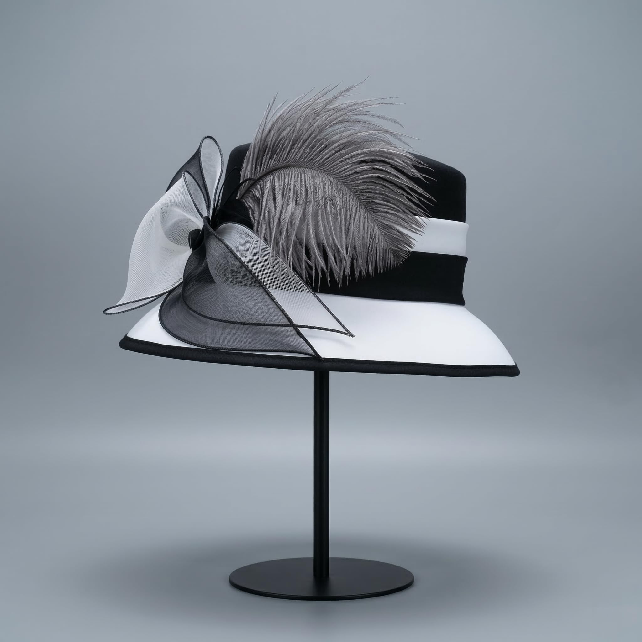 JUNES YOUNG Women Church Hats Formal Dress Derby Hats Elegant Bucket Hats Blackwhite Vintage 1920s Sunday Best Dress Hat with Feather & Floral Chiffon - Formal Wedding Adjustable Fit product thumbnail 7