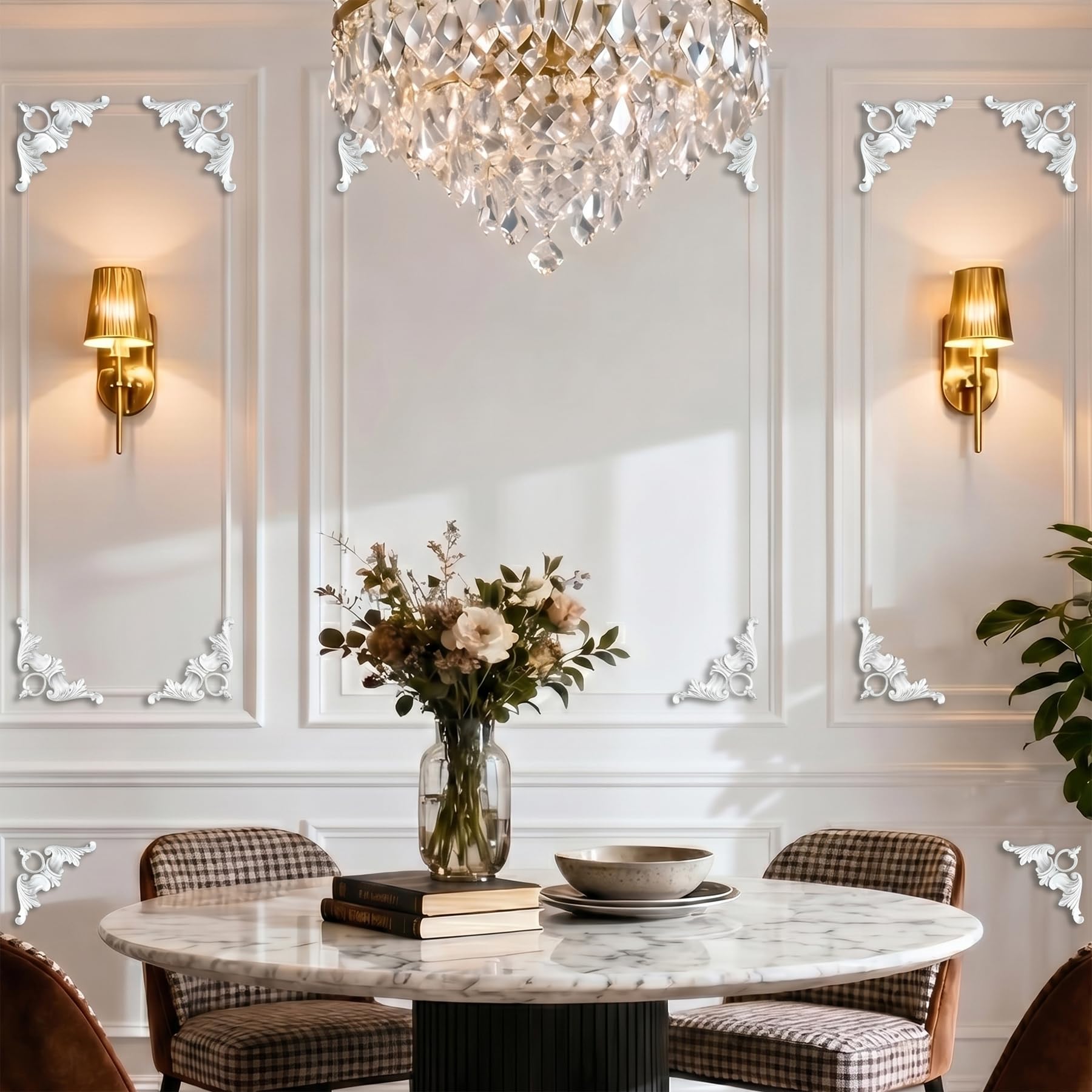 4 PCS Angolari Decorativi per Pareti E Soffitti in PU Modanature Angolari 3D con Decorazioni Floreali Profili Decorativi Verniciabili per Cornici E Angoli Elegante Finitura