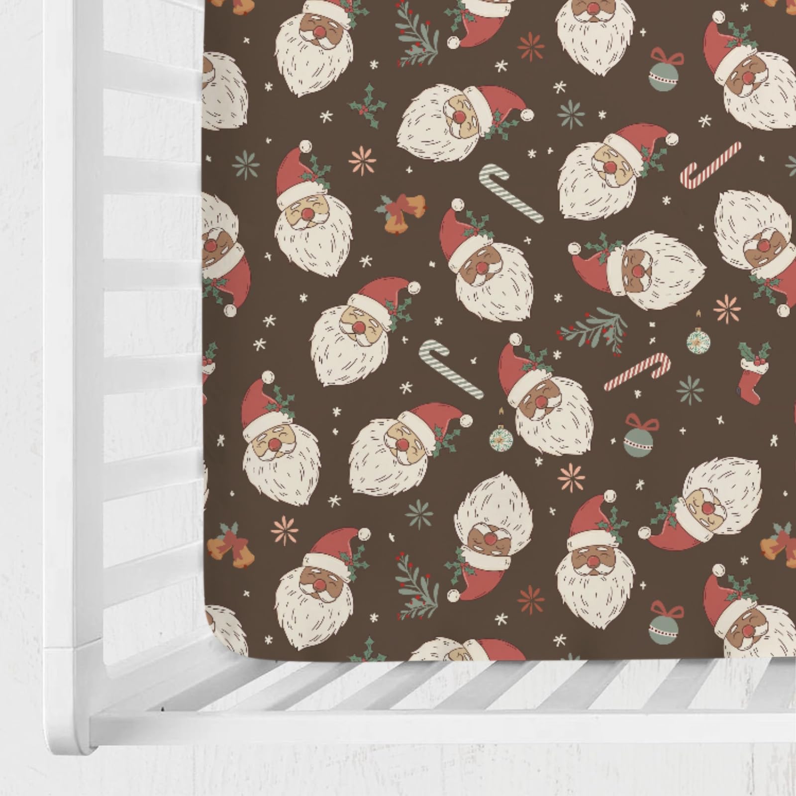 Vintage Santa Claus Baby Crib Sheet - 52"x28" Fitted Mattress Cover, Soft Holiday Print For Standard & Toddler Cribs - View #10