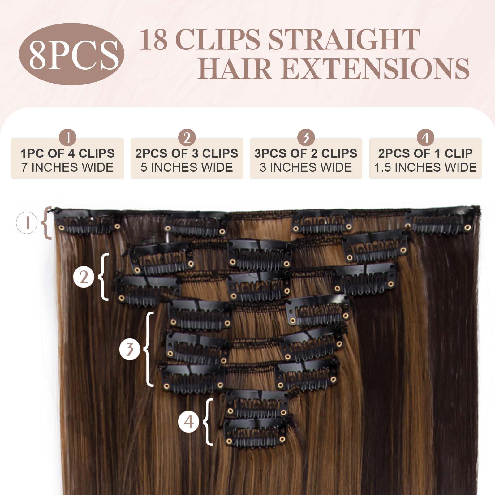 SEGOHAIR Hair Extensions Clip in 8Pcs 18 Clips Synthetic Fiber Seamless 26" Long Straight Full Head -Dark Brown mix Sandy Blonde - Image 2