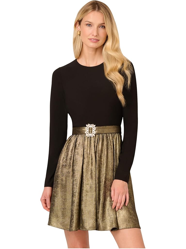 Gold Adrianna Papell Jersey Metallic Short Dress