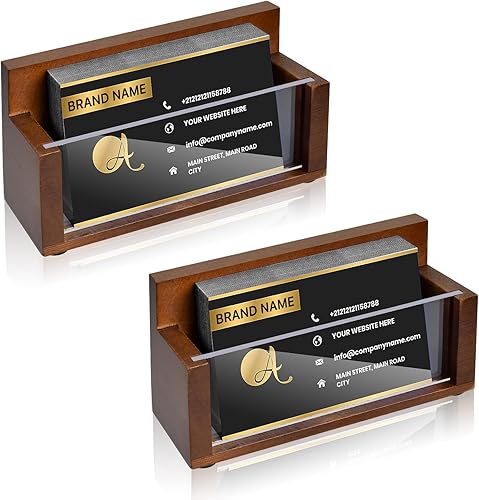 Paquete de 2 soportes de madera para tarjetas de presentación, soporte de exhibición de tarjetas de visita de madera para escritorio, organizador de