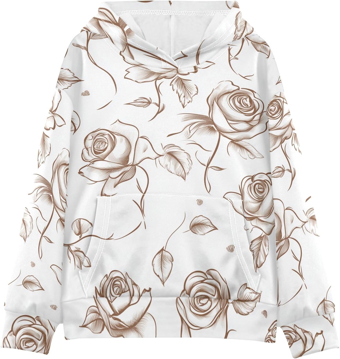 ZZXXB Rose Print Kids Sweatshirts Boys Girls Hooded Kangaroo Pocket Pullover Tops XS-XXL
