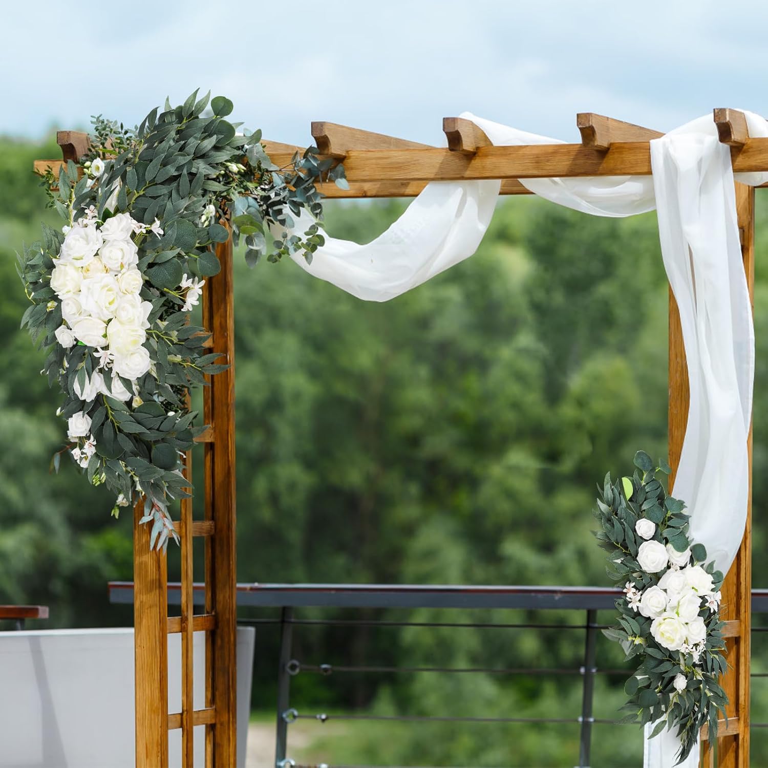 Noamus 2 Pack Artificial Wedding Arch Flowers, 28”/20” Floral Swag Arrangement Set, Wedding Welcome Signs Floral Decorations Kit for Ceremony Reception, Backdrop Table Decor, Drap Not Included