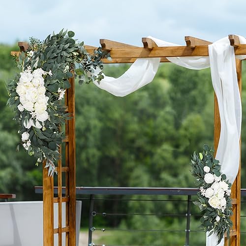 Miniatura 5 de Paquete de 2 flores artificiales de arco de boda, juego de arreglos florales de 28 pulgadas20 pulgadas, letreros de bienvenida de boda, kit de