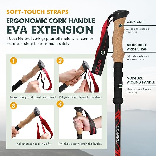 Miniatura 5 de KINGGEAR Bastones de senderismo ligeros de fibra de carbono de alto rendimiento