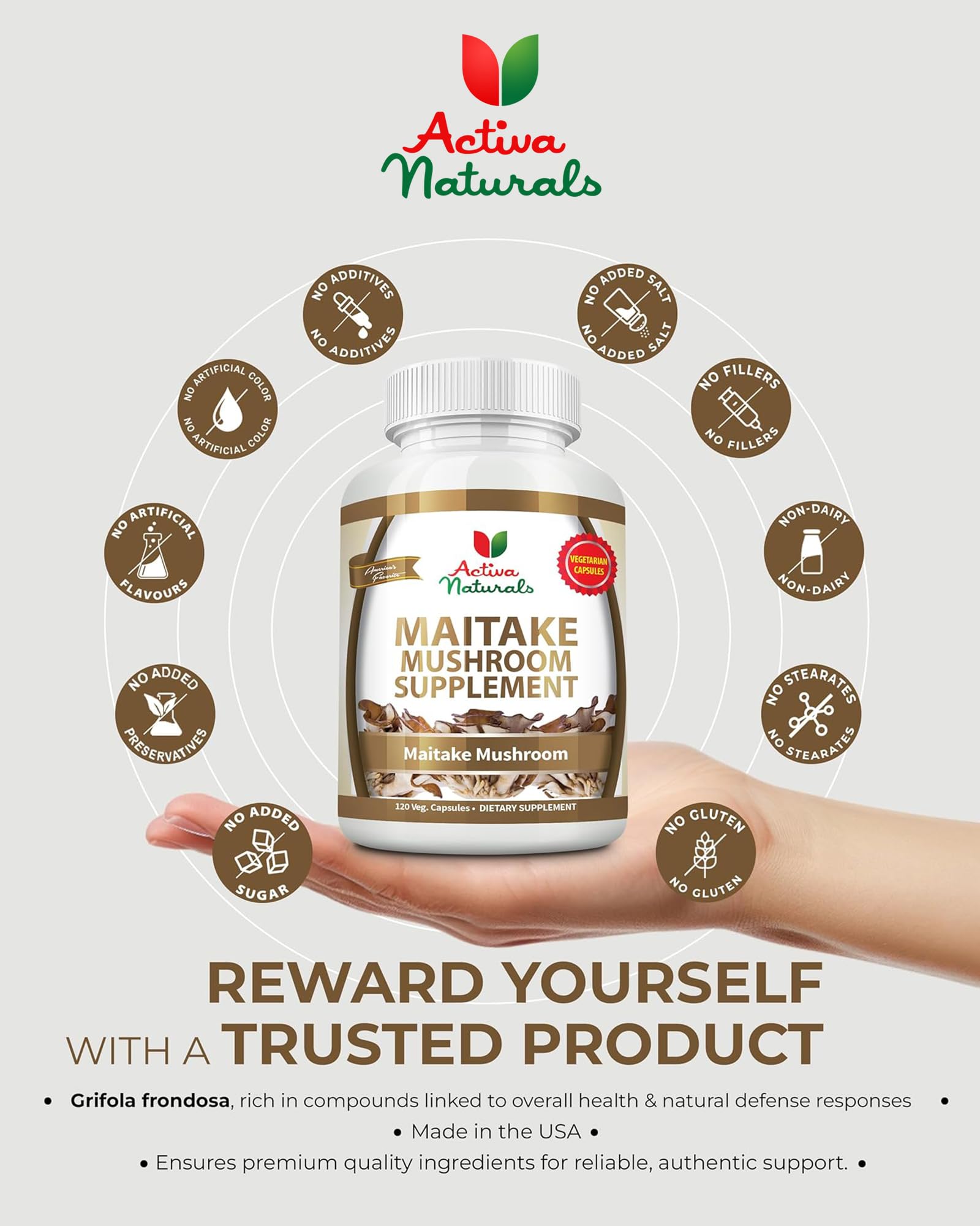 Maitake Mushroom Supplement - 1500mg, 120 Vegetarian Capsules with Grifola Frondosa Mushrooms Extract , No Fillers, Additives, or Artificial Colors, Herbal Supplement for Energy & Vitality