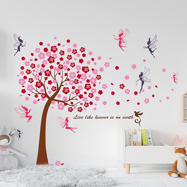 Walplus Wall Stickers Pink Tree Mural Decal Paper Art Decoration Tree Fairy Children Nursery Bedroom Baby Kid's