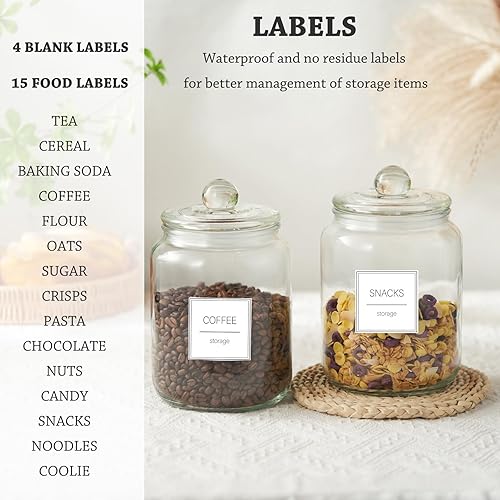 Miniatura 7 de FyndraX Tarros de vidrio grandes de medio galón con tapas, recipientes herméticos transparentes de almacenamiento para galletas, dulces, harina,