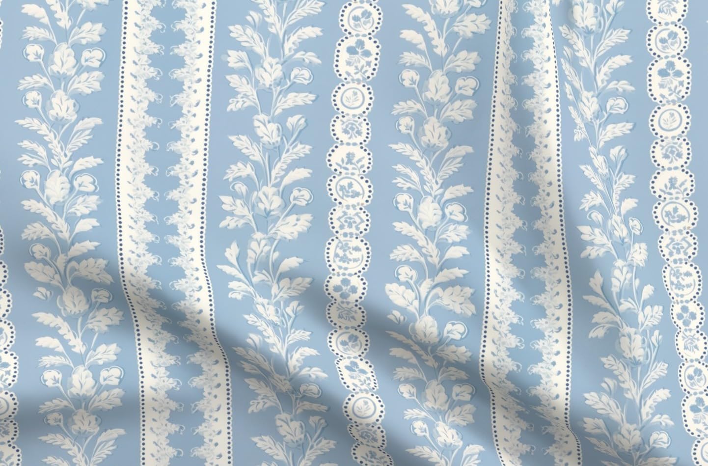 Spoonflower Fabric - Cottagecore Cornflower Blue Vintage Stripe Romantic Shabby Chic Printed on Petal Cotton Fabric Fat Quarter - Sewing Quilting Apparel Crafts Decor