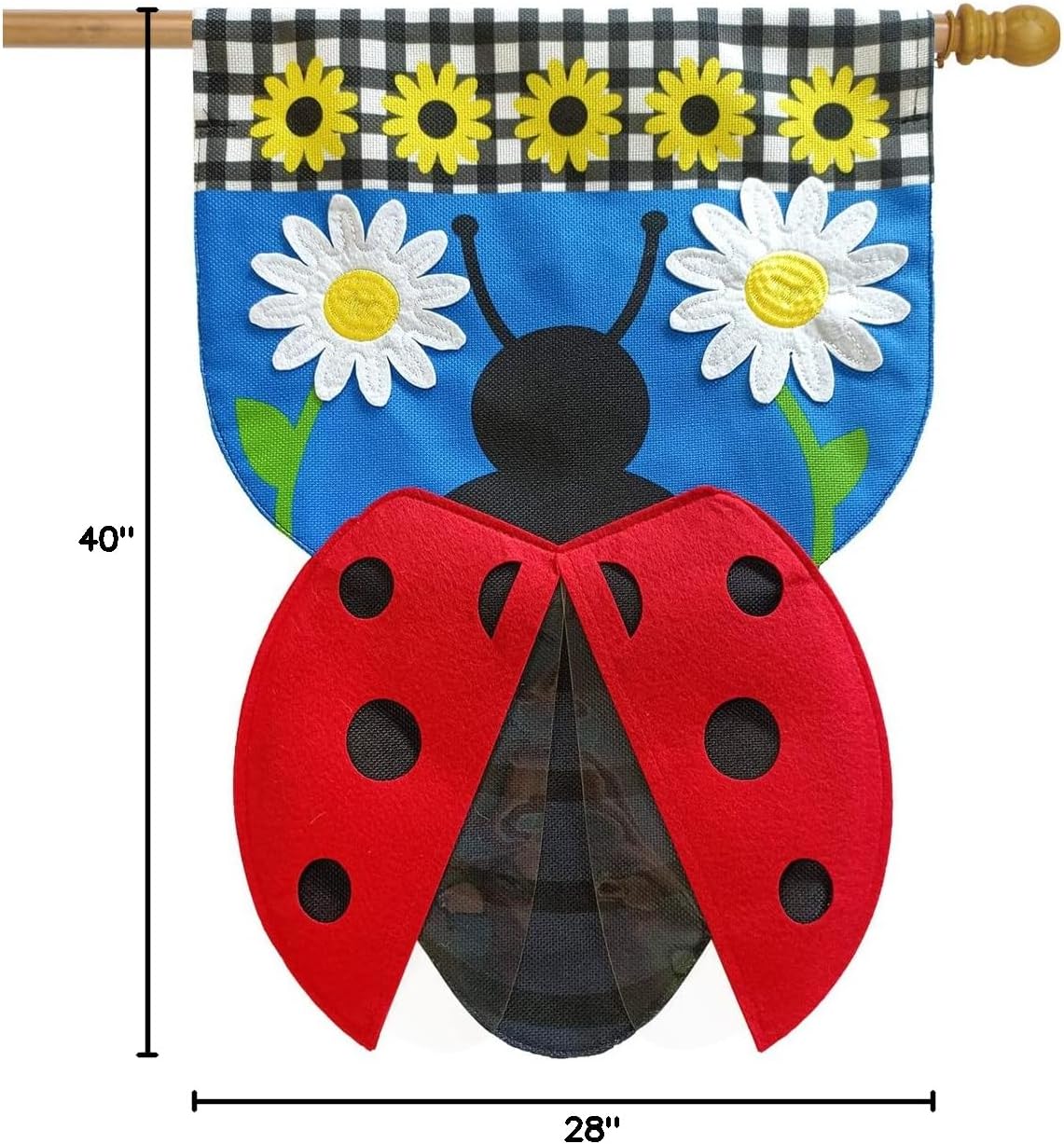 Sculpted Ladybug Spring Burlap House Flag Floral 28" x 40" Briarwood Lane