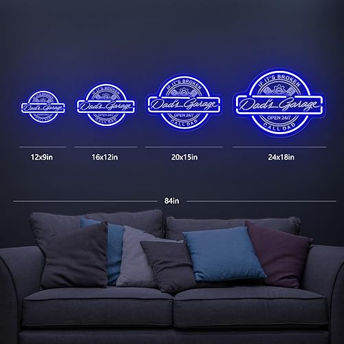 Miniatura 5 de Letrero de neón de garaje de papá con control remoto para decoración de cueva de garaje, 12 x 9 pulgadas, temporizador regulable, luz de neón LED
