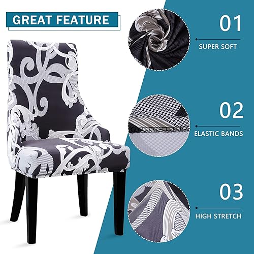 Miniatura 5 de Liykimt Juego de 2 fundas elásticas para silla lateral con respaldo de ala, funda decorativa para silla de comedor tapizada lavable con protector de