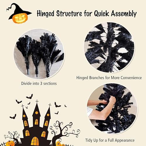 Miniatura 5 de CHEFJOY Árbol de Navidad artificial negro, árbol de pino de Navidad realista con puntas de rama y soporte de metal plegable resistente, árbol de