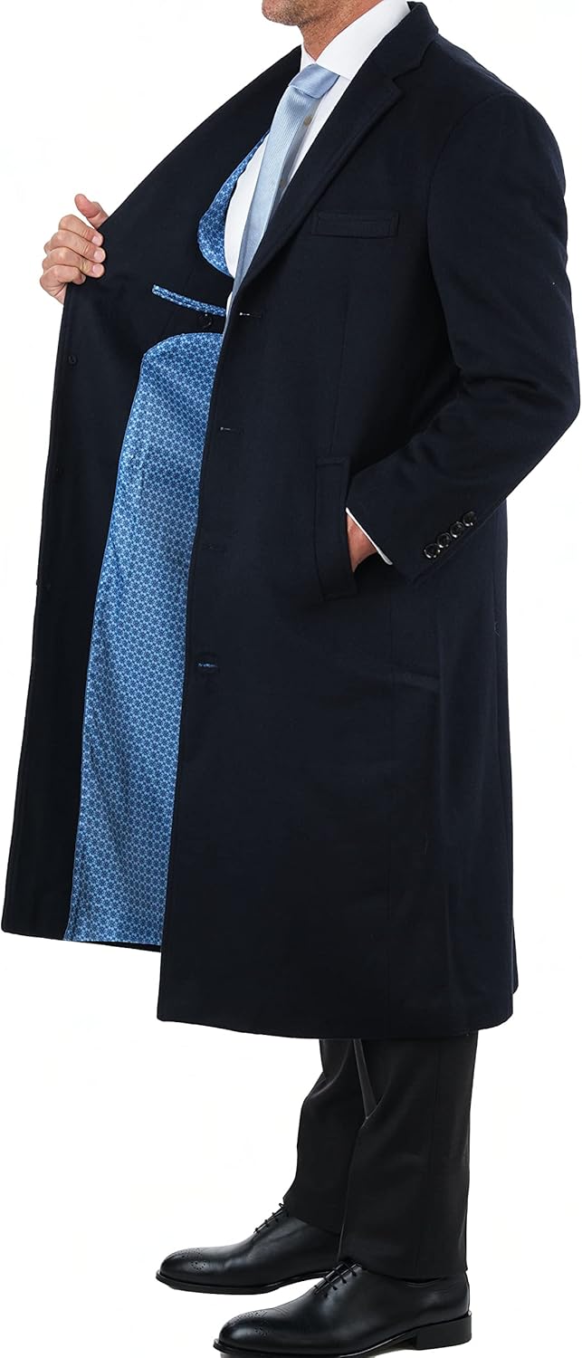 THE SUIT DEPOT Mens Single Breasted Wool Cashmere Full Length Overcoat - Image 4