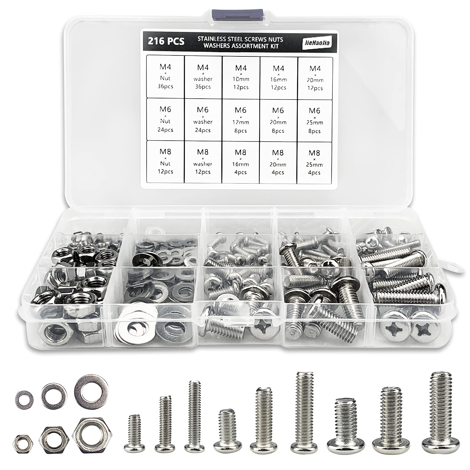 Buy 216Pcs Bolts and Nuts Washer Set,Stainless Steel Screws Nuts
