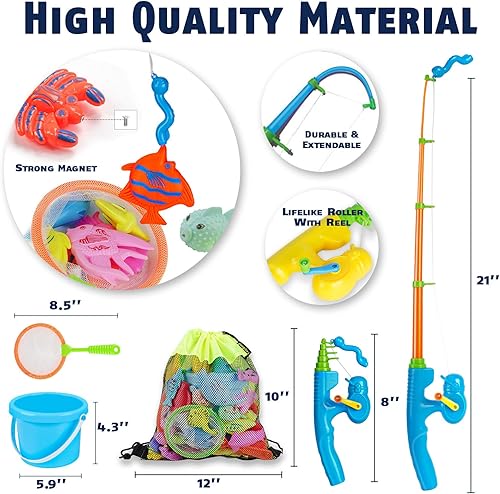 Miniatura 3 de CozyBomB Juego de juguetes de pesca magnéticos para niños, mesa de agua, bañera para niños, piscina, fiesta, caña de caña, pesca flotante de