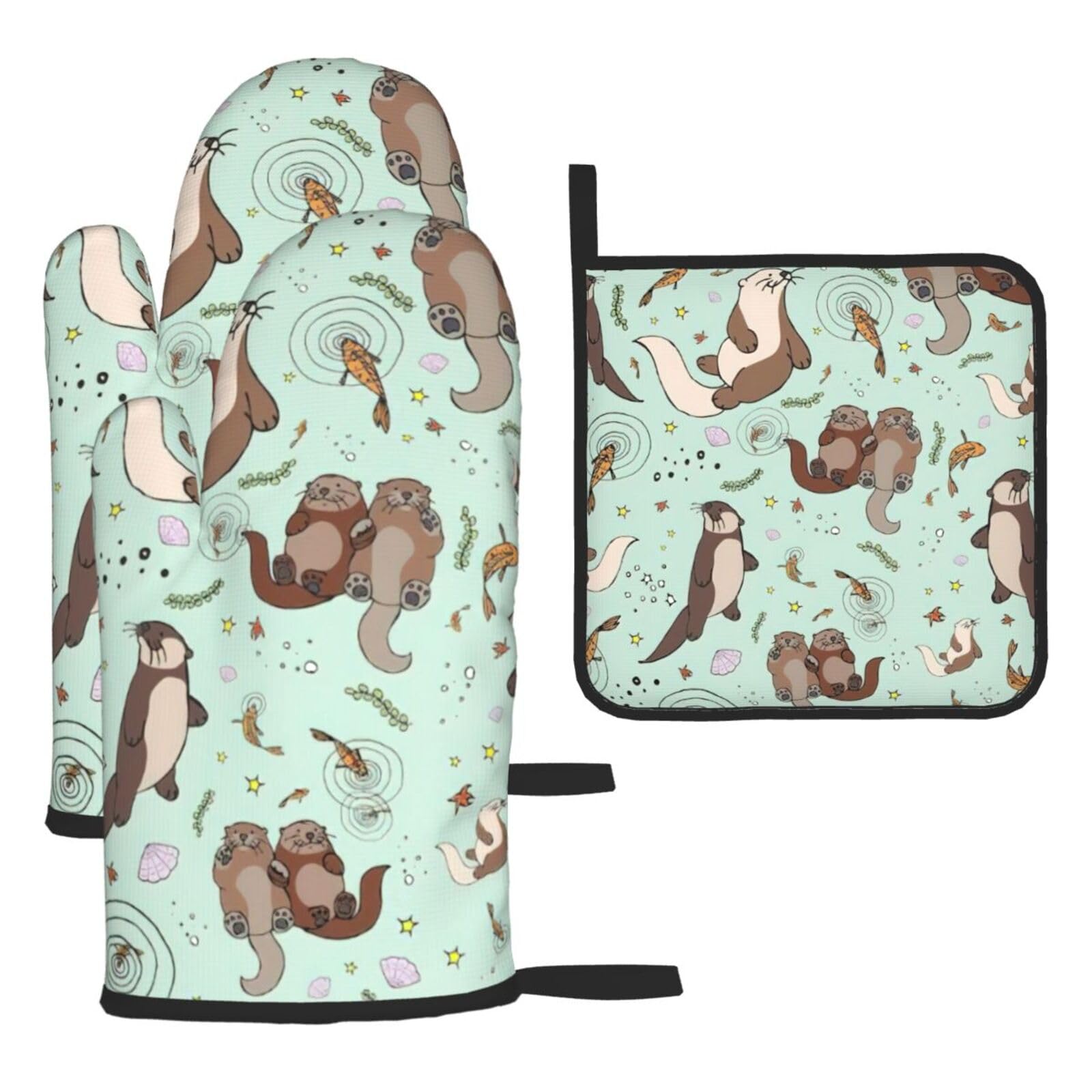 Otters Print Oven Kitchen Gloves For Baking Outdoor Grilling Home Use Mitts Microwaving Bbq