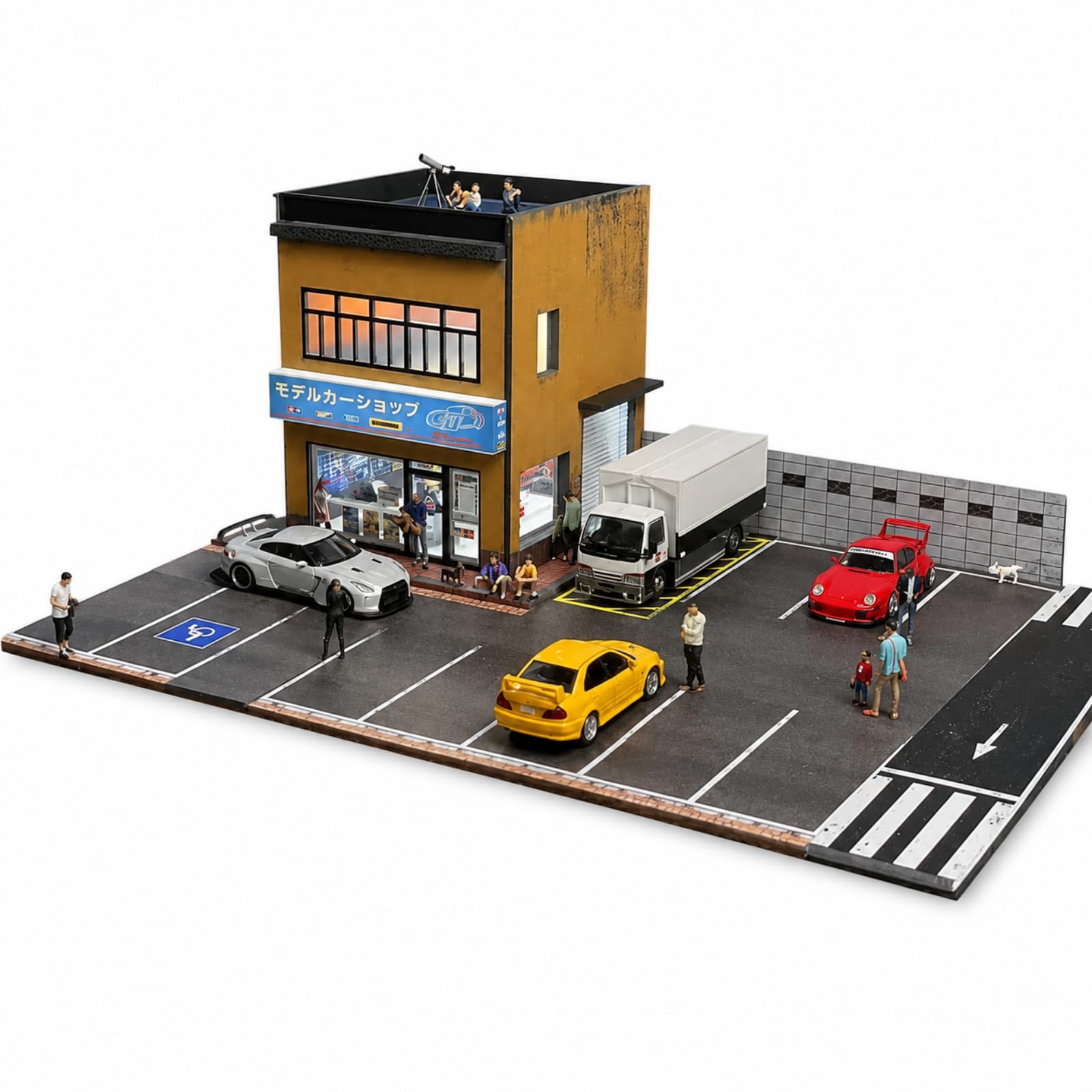 Amazon.co.jp: ジオラマ 1/64 カーガレージモデル 都市背景 駐車場 LED