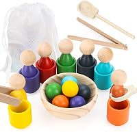 Jucărie educativă Montessori din lemn DNGH cu biluțe colorate în pahare pentru sortarea culorilor și numărare, pentru copii de 2-3 ani 1