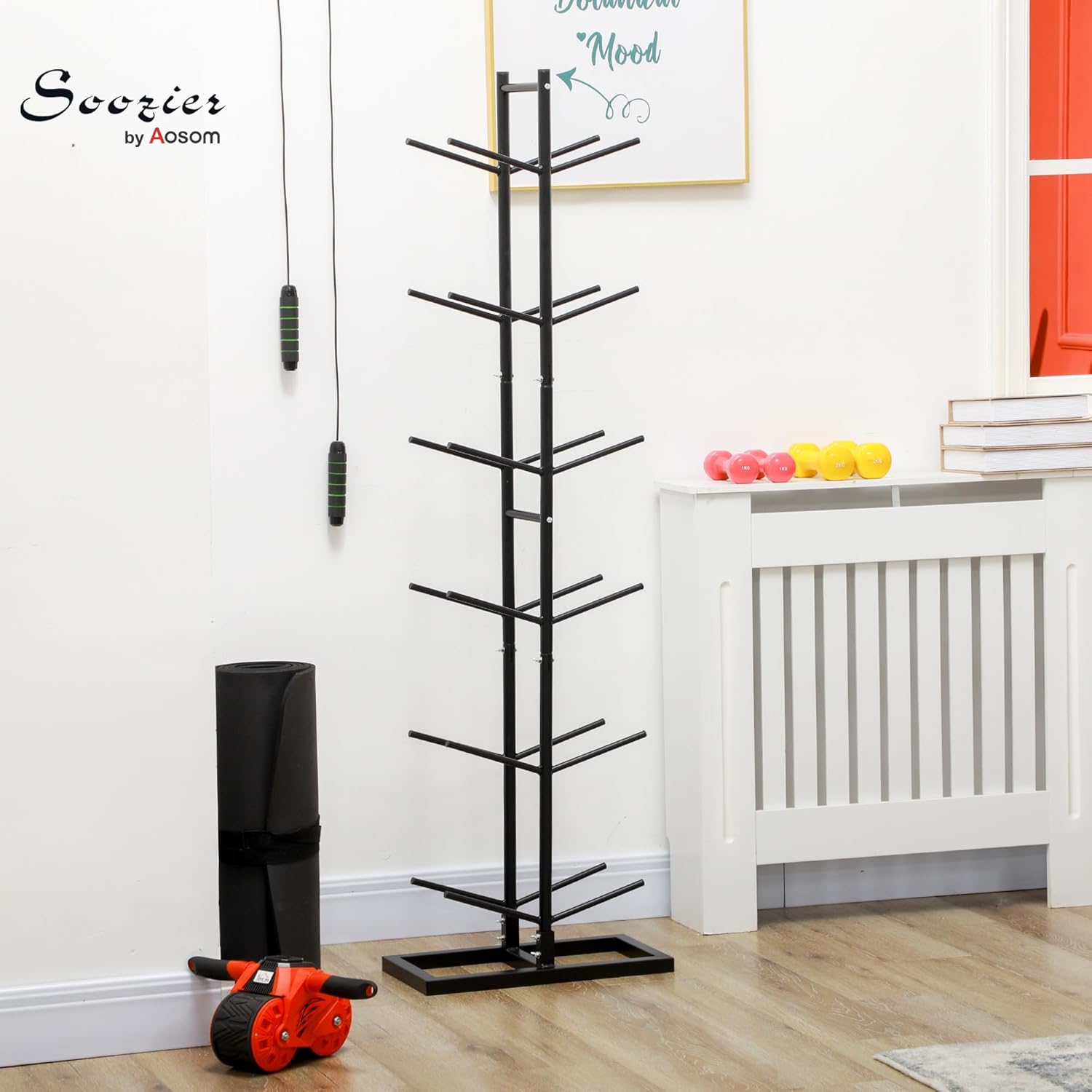 Soozier Steel Basketball Rack, Vertical Ball Storage Rack, Ball Organizer for Garage Gym Classroom, 12-Ball Capacity