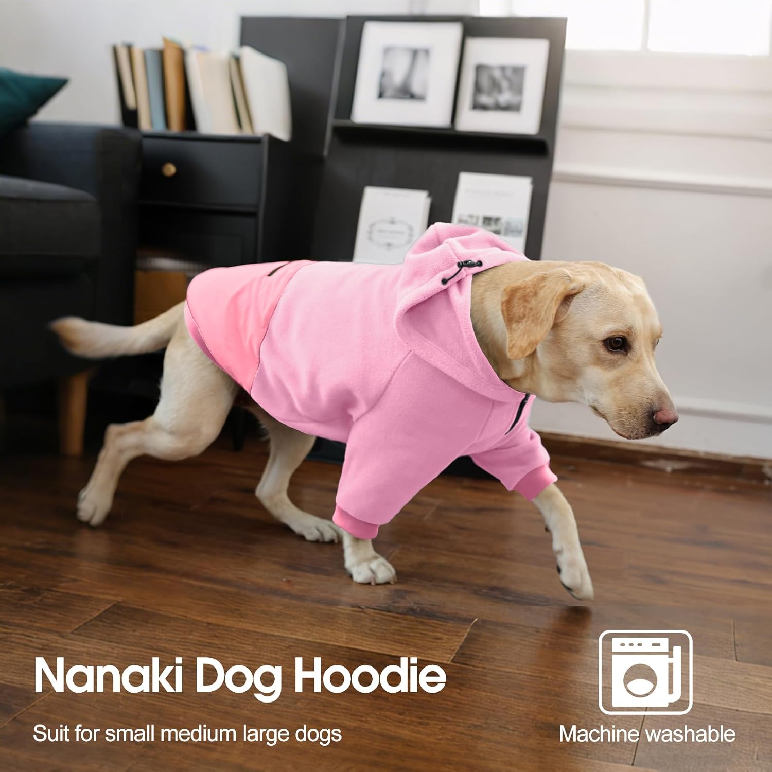 Nanaki Dog Hoodies for Medium Size Dogs with Pocket- Long Sleeves Adjustable Zip Collar-Soft Fleece Sweater Sweatshirt for French Bulldog, West Highland, Warm Pet Coat Jacket Machine Washable Pink, M