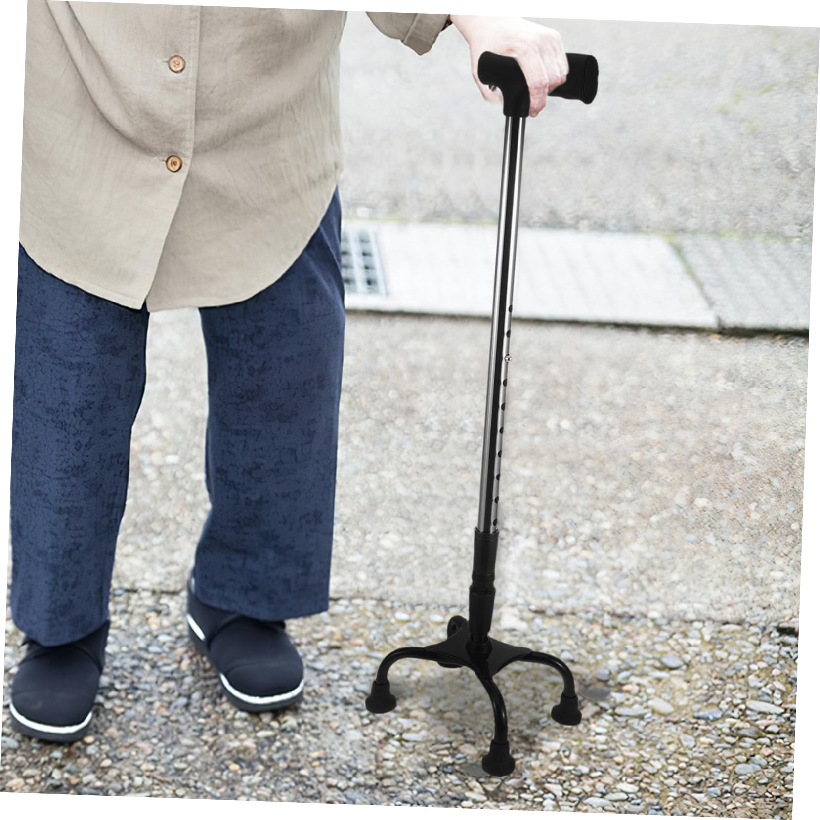 Bastón De Cuatro Patas Plegable para Personas Mayores, Acero Inoxidable, Mango Antideslizante, Soporte Estable, Ajustable Altura, Bastón Portátil Ligero para Viajes y Uso Diario