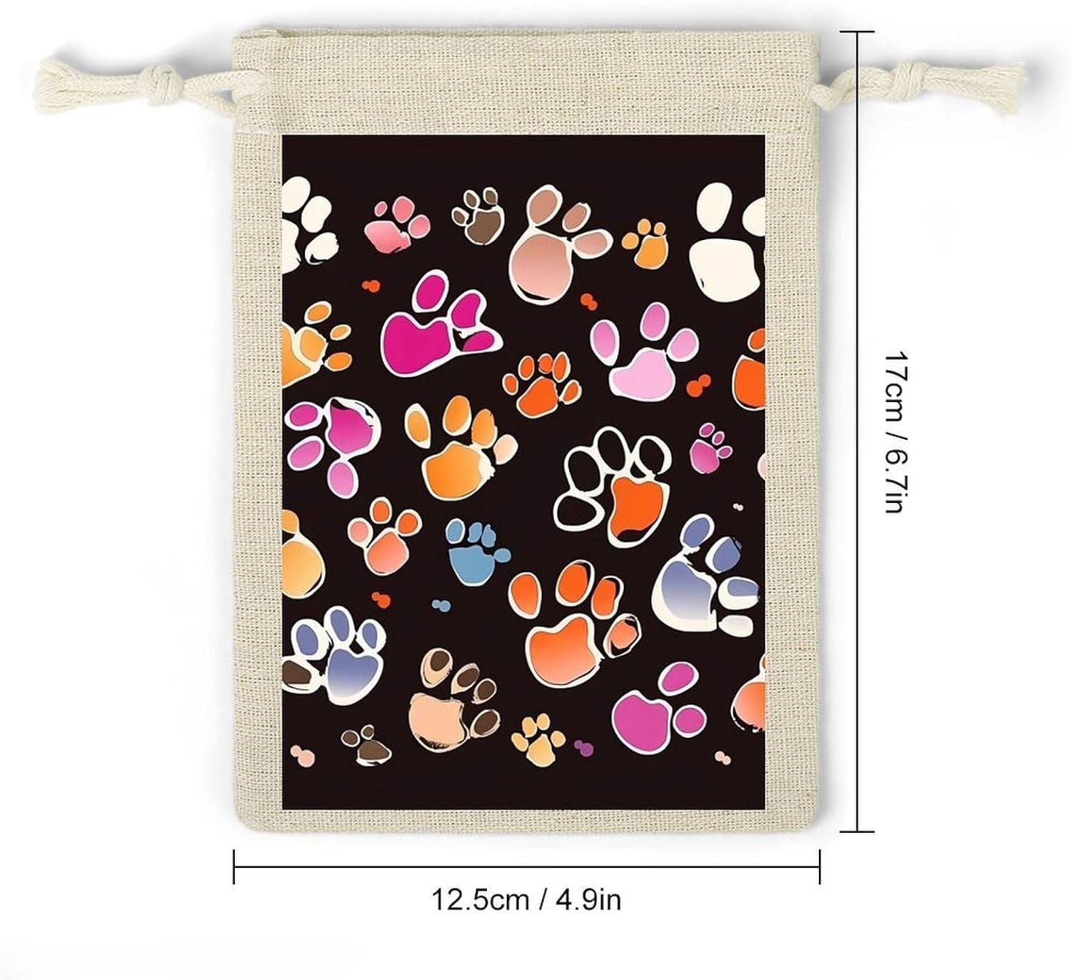 FekiLoot Pawful Paws Print Cotton Linen Drawstring Bags Pack of 8 image 2
