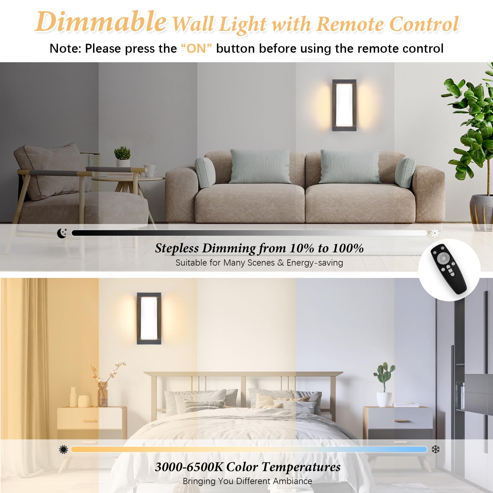 YindaLux Outdoor Lamp with Motion Sensor, LED 18W Outdoor Wall Light with Remote Control, IP65 Modern Indoor Wall Light - Image 3