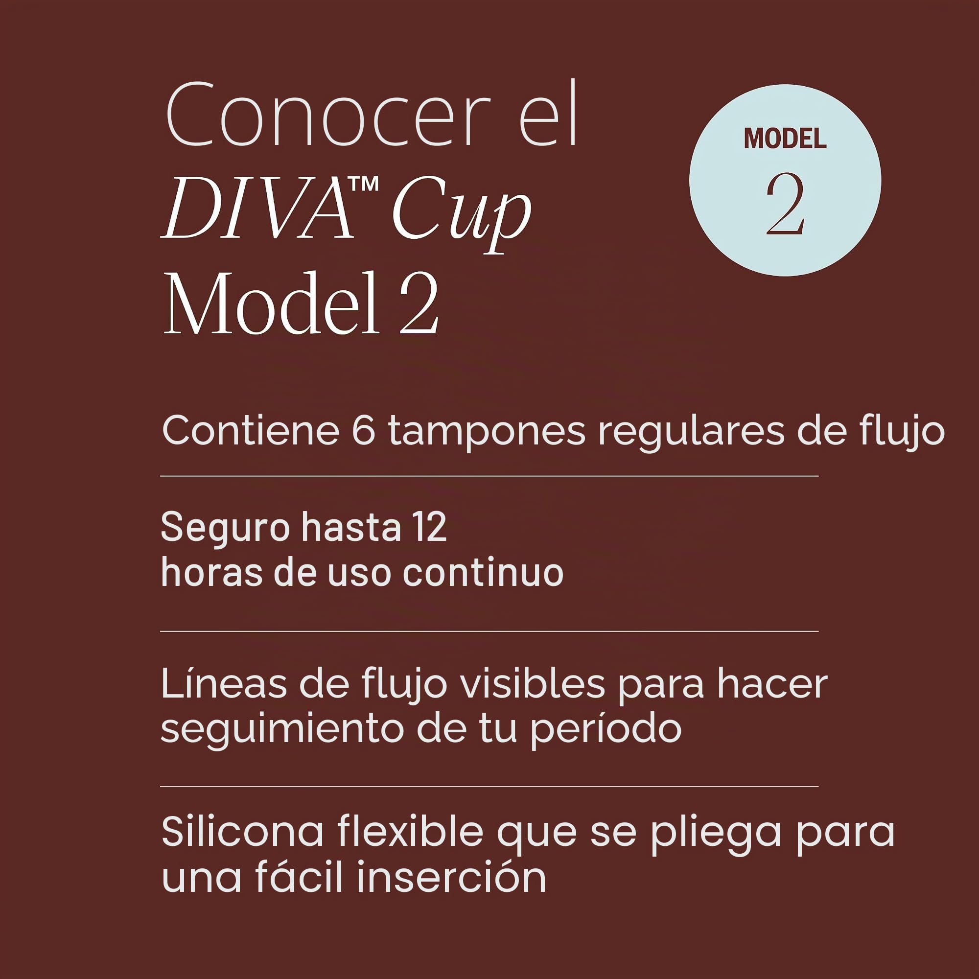 DivaCup Copas Menstruales Modelo 2. 100% Silicona de Grado Médico, Libre de BPA. Alternativa Segura y Sin Fugas a Las Compresas y Tampones