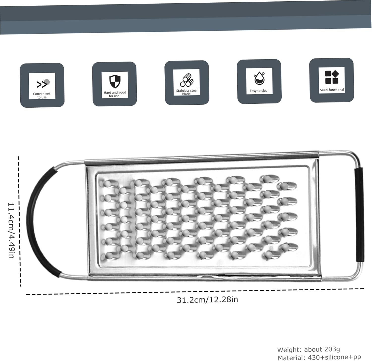 Flat Stainless Steel Cheese Grater – Non-Slip Handle and Base, Handheld for Potato, Vegetable, Butter